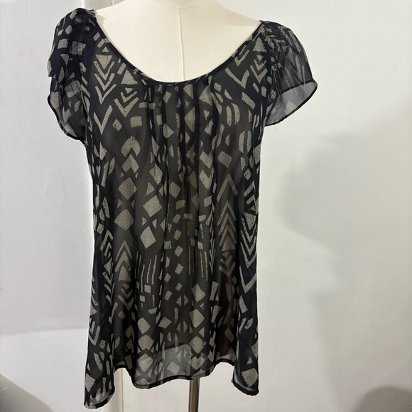 Sheer Black Beige Whimsigoth Blouse Sz S Fairy Witchy - Picture 1 of 8